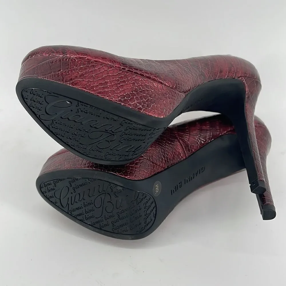 Gianni Bini wine red faux python print metallic platform heel heels shoes NWOT